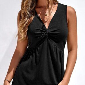 Black V Neck Peplum Twist Top